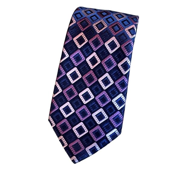 Michael Kors Navy w/‎ Purple and Lavender Triangles 100% Silk 3.25" Wide - Picture 1 of 3